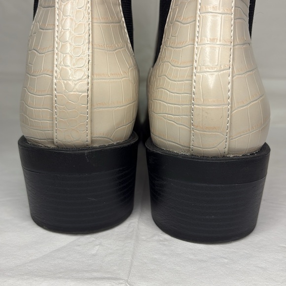 Open Edit Edayla Cream 10M Faux Croc-Embossed Ankle Heeled Chelsea Style Boots - Picture 12 of 16